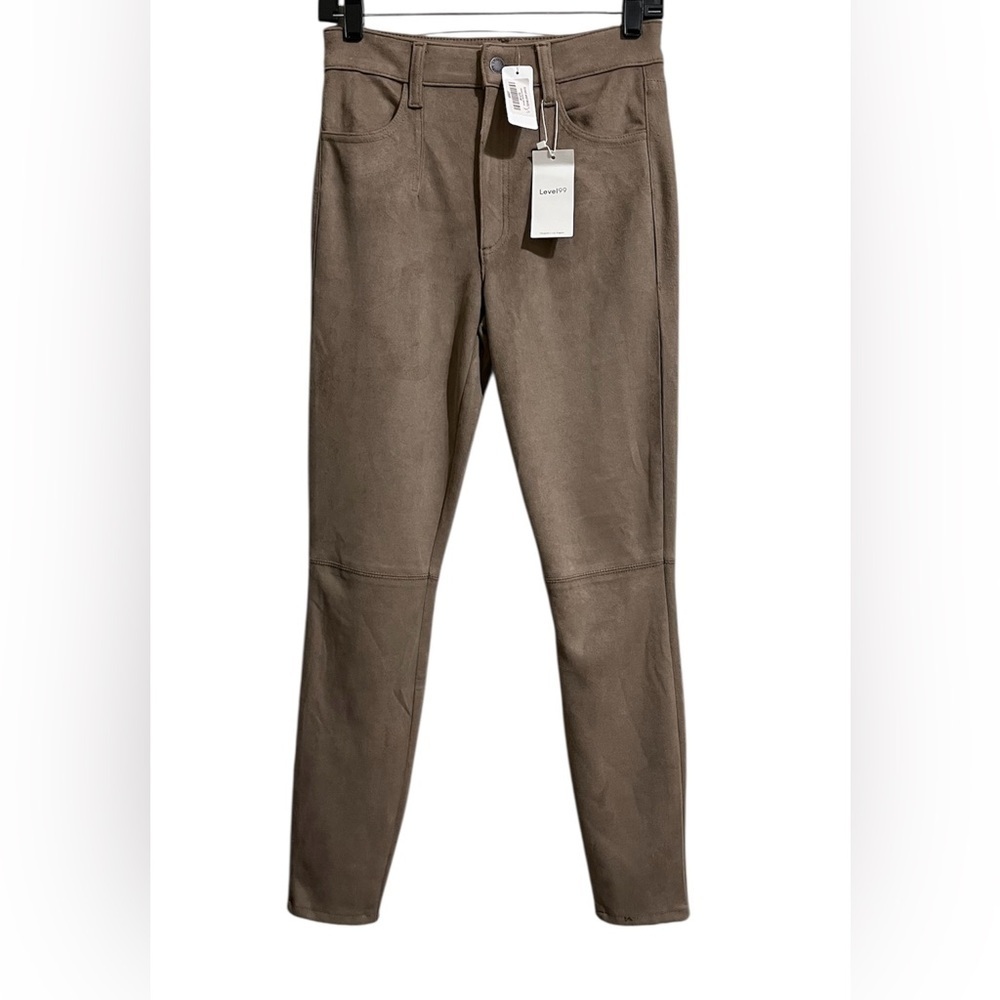 NWT Level 99 Women's Tan Brown Faux Suede Pant Skinny Stretch Ankle Size 27